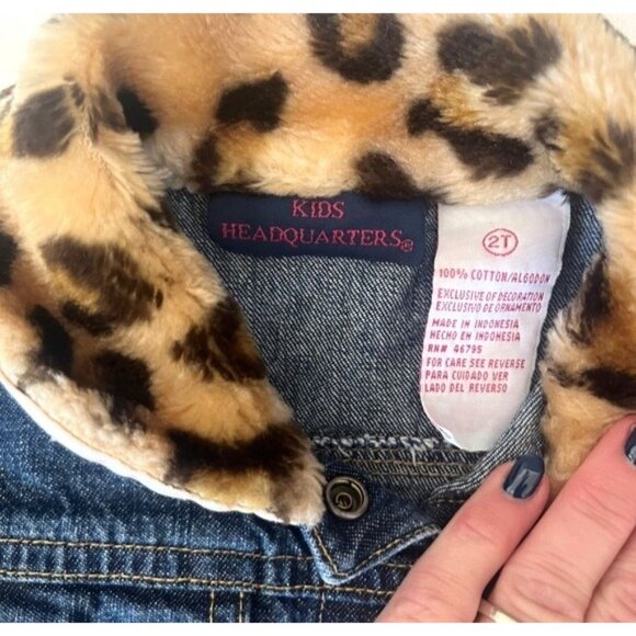 Kids Headquarters Blue Denim Faux Fur Collar & Sleeves Snap Jacket Coat Size 2T - Picture 4 of 7